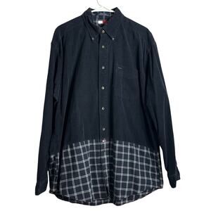 Vintage Tommy Hilfiger Blue Corduroy Long Sleeve Plaid Button Up Shirt Large